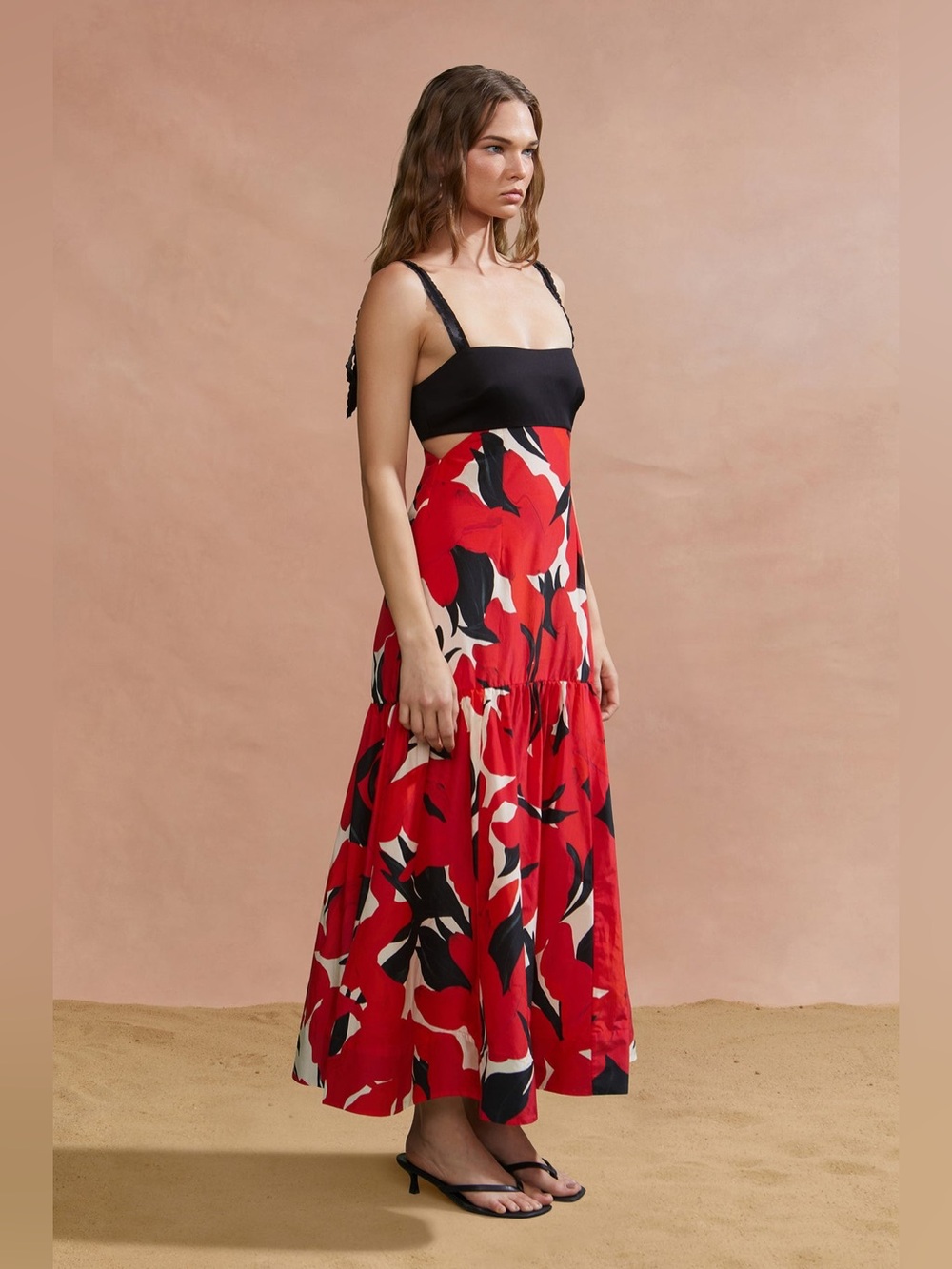 Amur Womens Selna Silk-Blend Midi Dress Red 10 - Picture 3 of 7